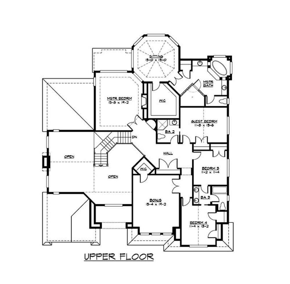 Floor Plan Second Story of Craftsman Plan #115-1157